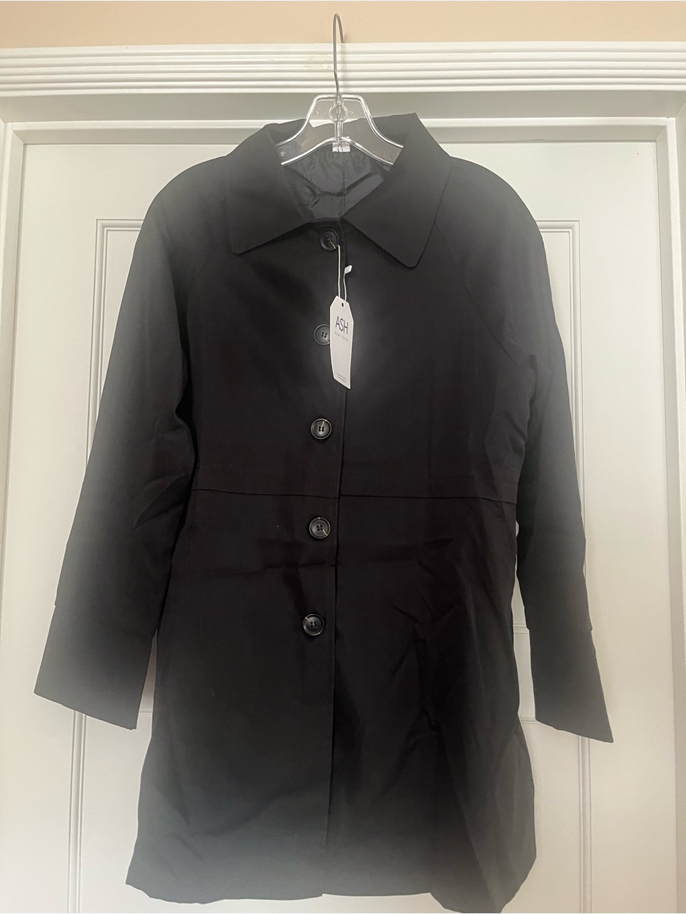 Ash Black Single-Breasted Button Front Trench Coat